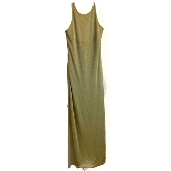 Shimmering Metallic Green Knit Evening Dress SizeS - Picture 1 of 8